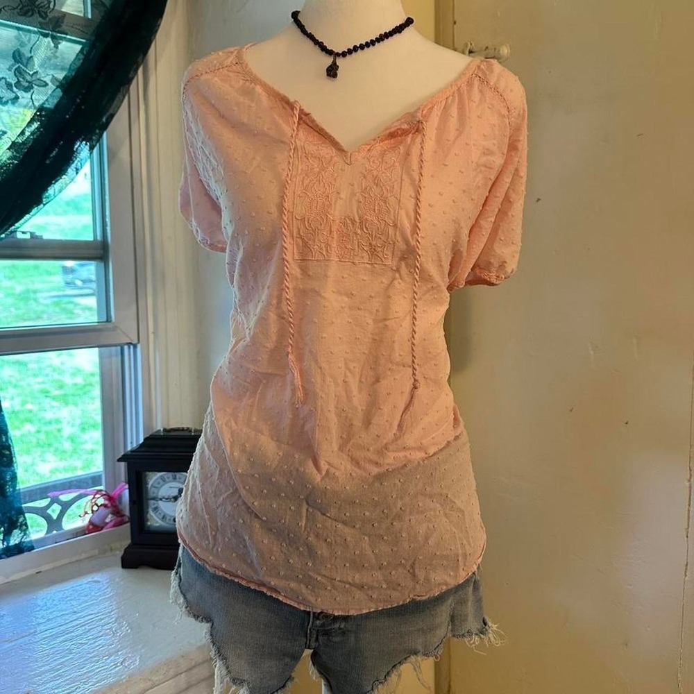 Pink embroidered blouse with tie detail Size XXL